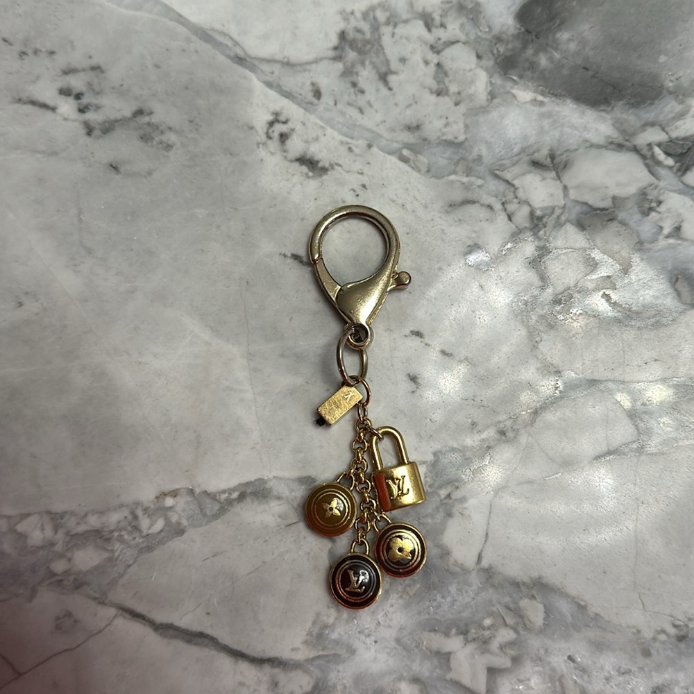 AUTH Louis Vuitton Keychain Bag Charm Padlock Gold Brown